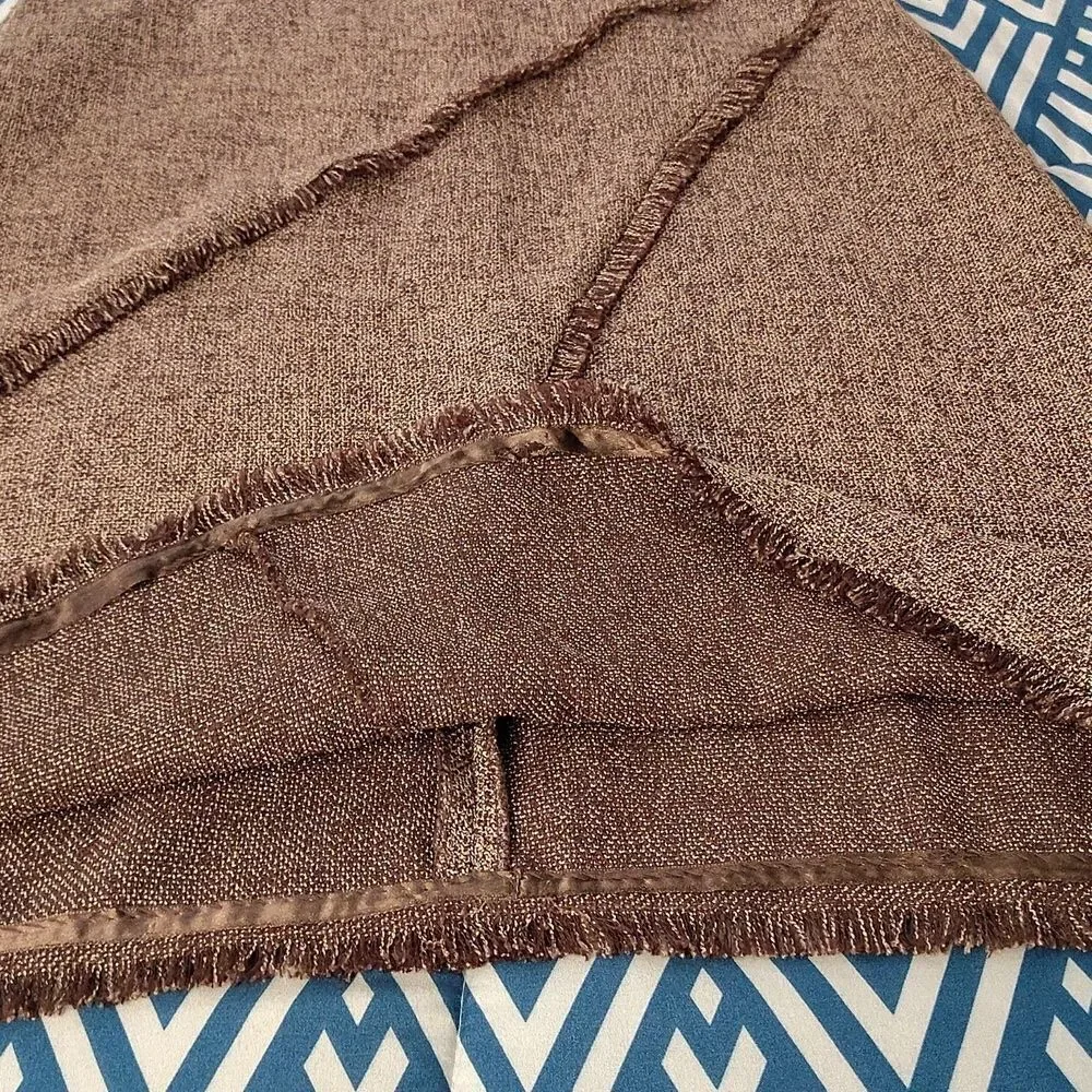 VTG Brown Boho Tweed Fringe Trim‎ High Rise Midi Skirt Size 6
